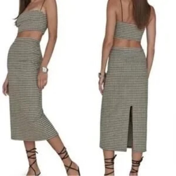 NEW LISTING - Reformation - Callista Knit Two Piece Check Print Top & Skirt - Picture 1 of 14